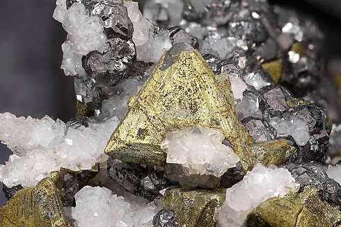 Chalcopyrite with Tetrahedrite, Galena and Quartz. Detail / Photo: Joaquim Call�n