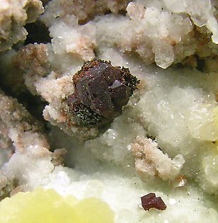 Mimetite with Cuprite and Calcite. 