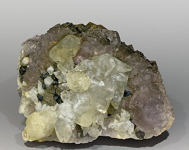 Fluorite with Calcite, Chalcopyrite and Sphalerite. 