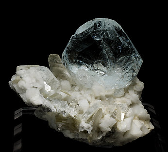 Beryl (variety aquamarine) with Albite and Muscovite. Front