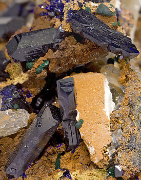 Azurite with Cerussite and Malachite. 