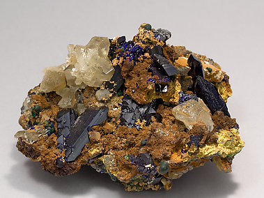 Azurite with Cerussite and Malachite. Front