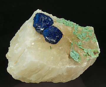 Azurite with Malachite and Gypsum. Side
